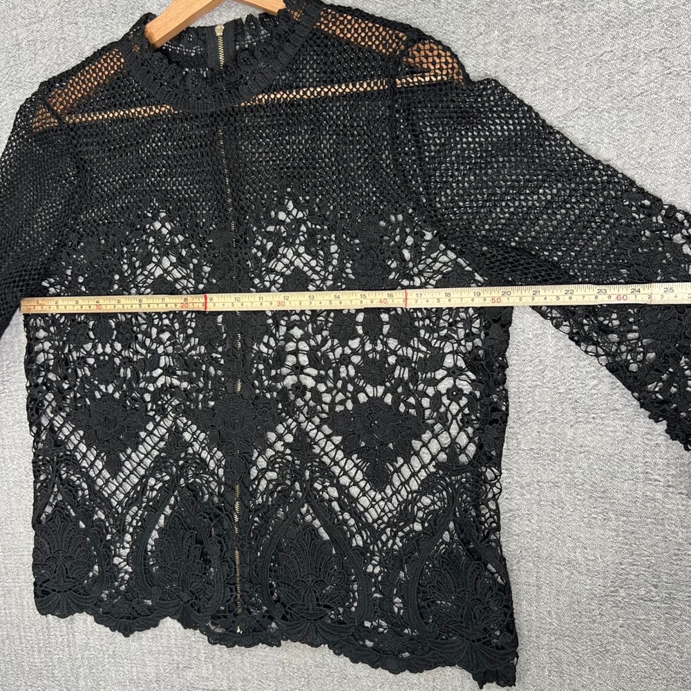 Crochet Grunge Lace Top Black Floral Sheer Bell Sleeve M Dark Fairy Whimsigoth - Picture 6 of 13